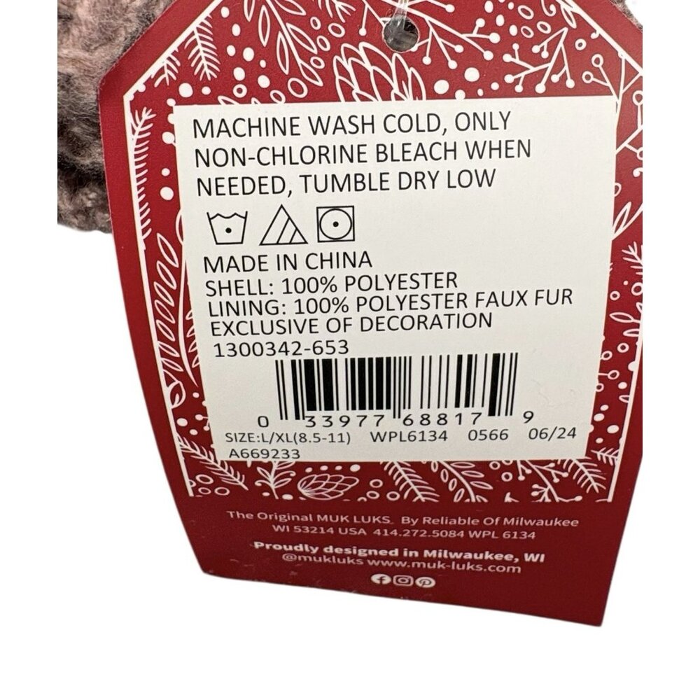 MUK LUKS Set of 2 Aloe Infused Textured Cabin Socks Faux Fur Lined NWT L/XL Maro - Picture 7 of 8